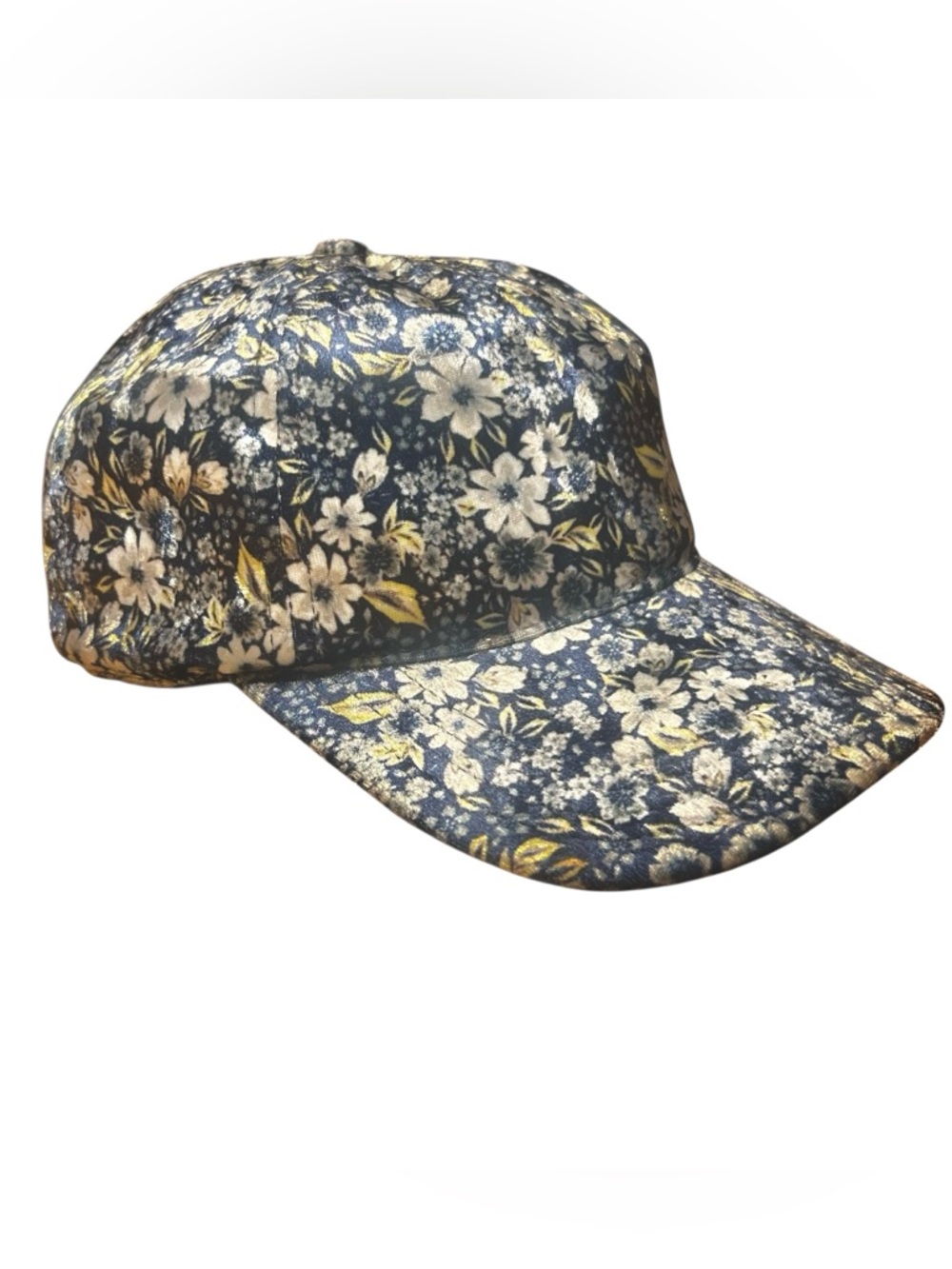 Time and Tru Floral Strap Back  Navy Blue Velour Floral Baseball Cap